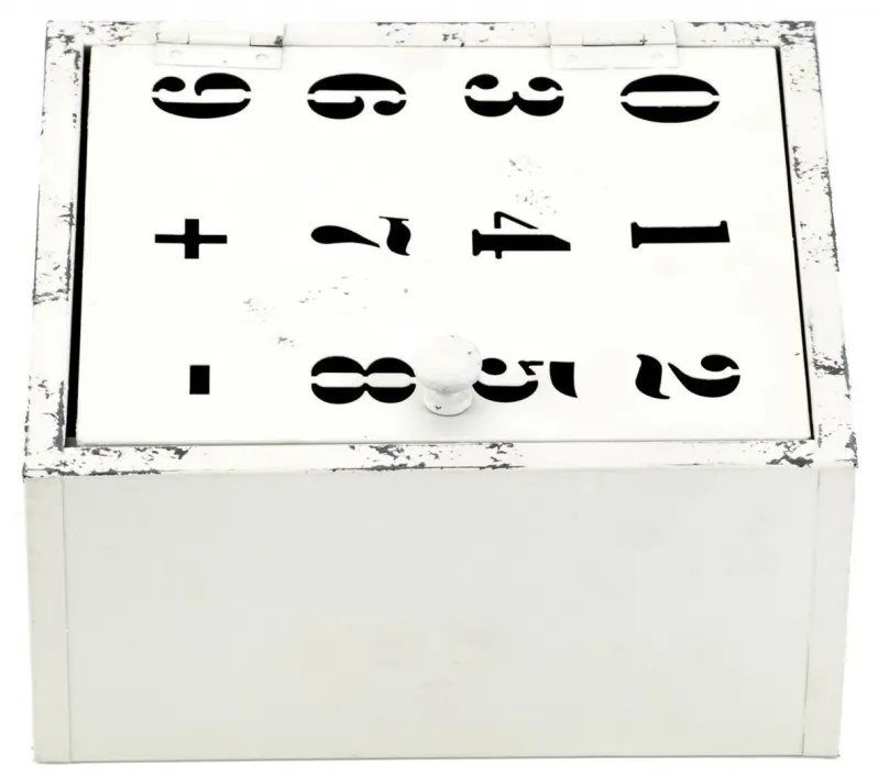 Plechová skrinka na kľúče LAMALI biela vintage, 21x11,5x9,5cm