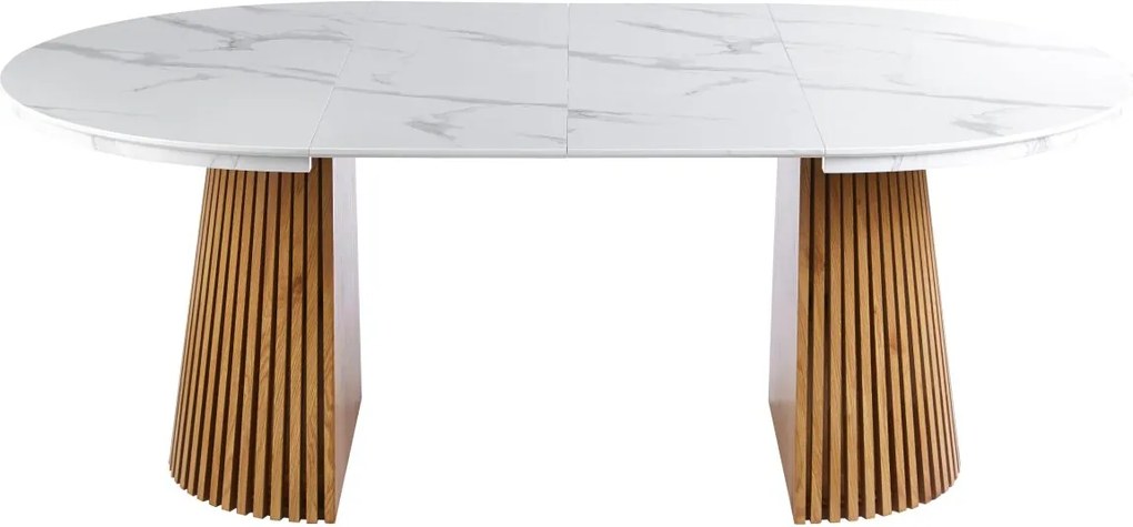 Vintino Jedálenský stôl NEVIO 120–160–200 × 120 cm – biely mramor / dub