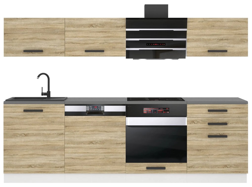 Kuchynská linka Belini Premium Full Version 240 cm dub sonoma s pracovnou doskou LINDA