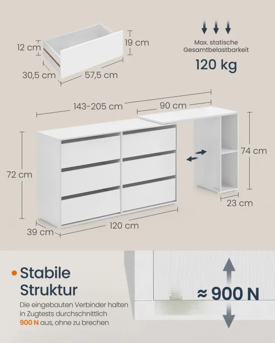 Komoda s nastaviteľným stolíkom LTS656W01