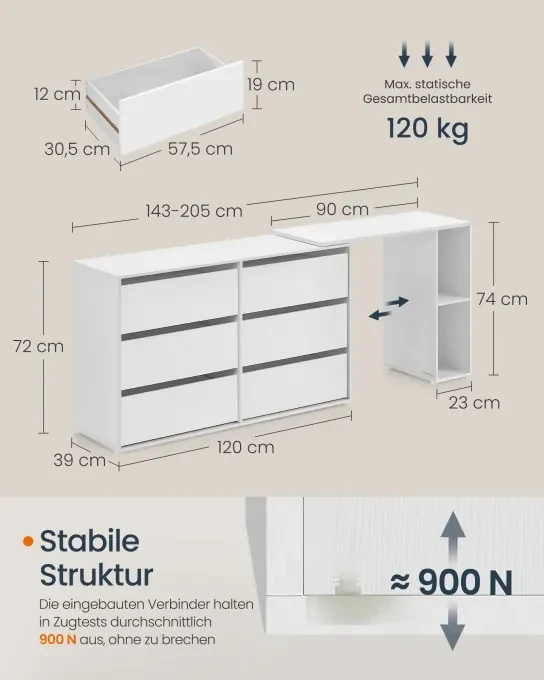 Komoda s nastaviteľným stolíkom LTS656W01