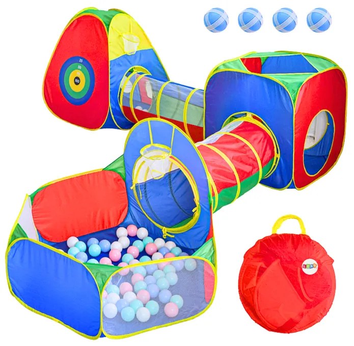 LEAN TOYS Veľký farebný stan pre deti - tunely, loptový bazén