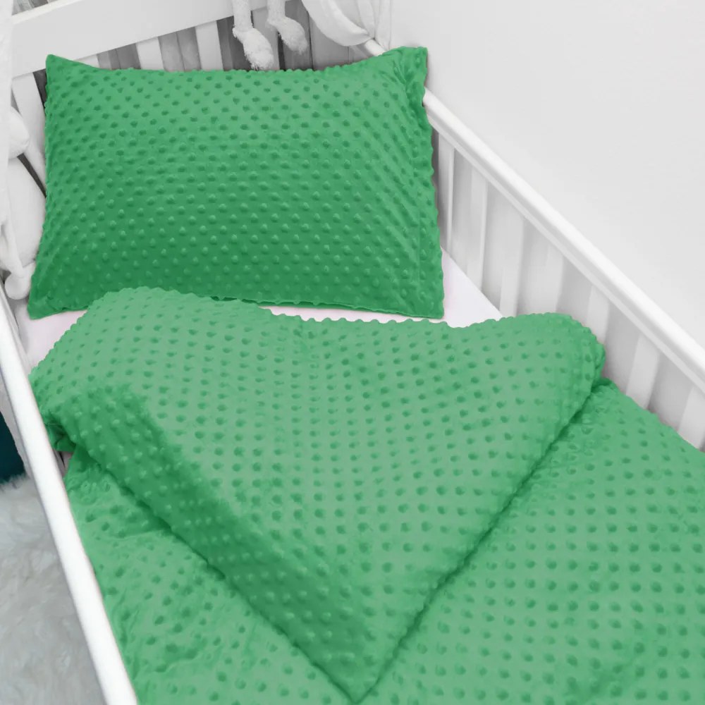Biante Detské posteľné obliečky do postieľky Minky TOP 3D bodky MKP-054 Sýto zelené Do postieľky 90x130 a 40x60 cm