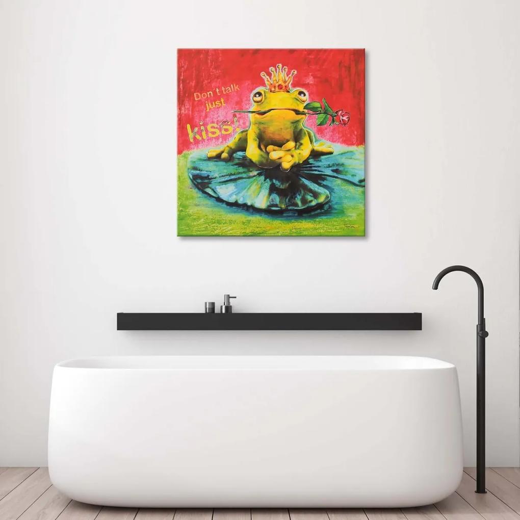 Obraz na plátně Nápis Frog Flower Kiss - 50x50 cm