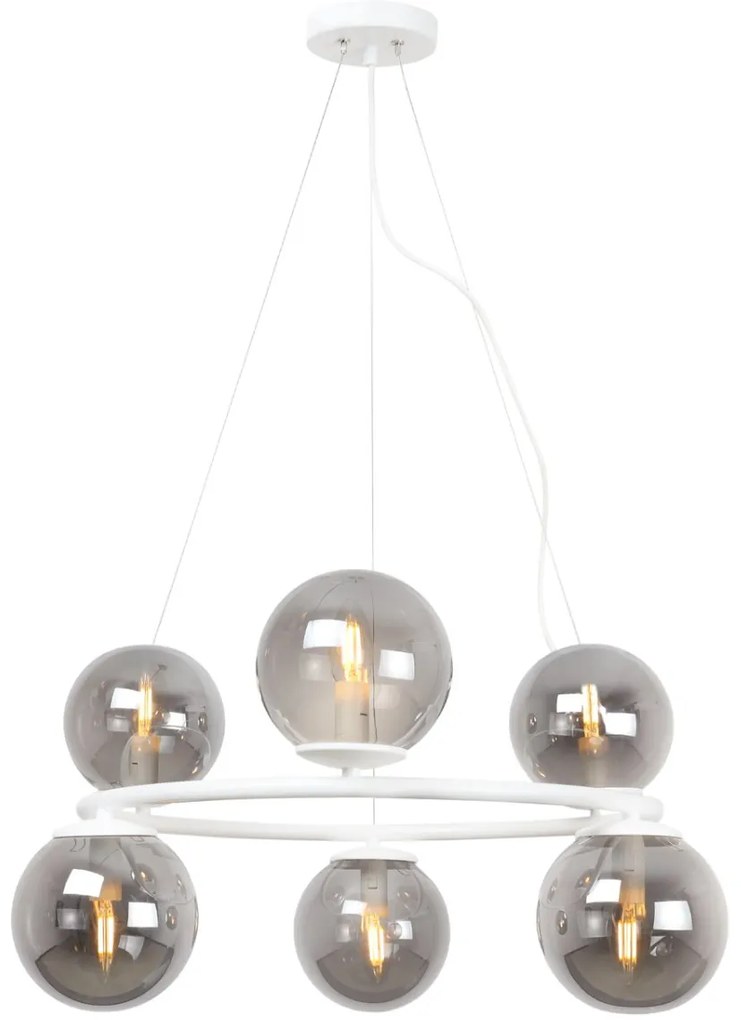 Závesné svietidlo Paris, 6x grafitové sklenené tienidlo, W, O