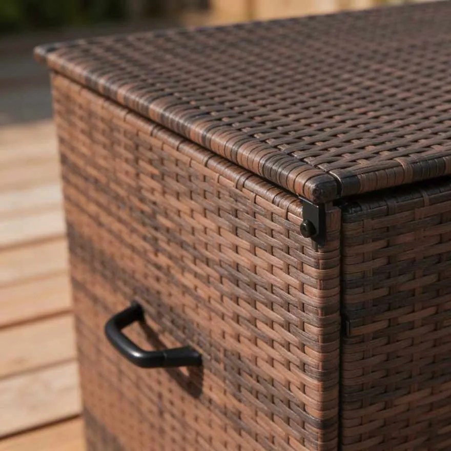 Elegantný záhradný úložný box z technoratanu - hnedý L