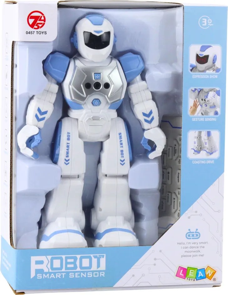 LEAN Toys Diaľkovo ovládaný RC vzdelávací robot Hovorí Tancuje Svetlá Zvuky Modrá