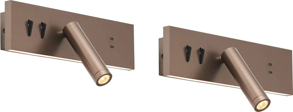 Sada 2 moderných nástenných svietidiel tmavý bronz nastaviteľné s USB-C vrátane LED - Modric