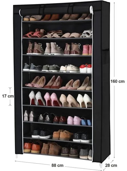 Úložná látková skriňa s policami MATIS 88x160 cm čierna