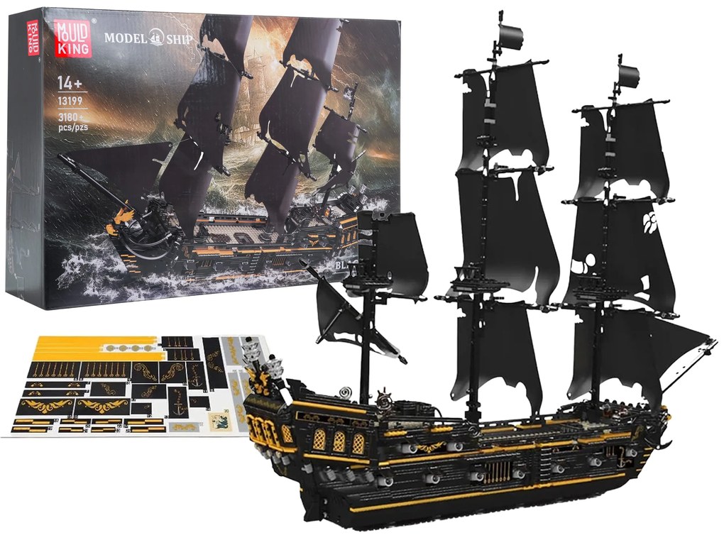 Čierna pirátska loď Mold King, sada stavebných kociek 3180 dielikov ZKL.13199
