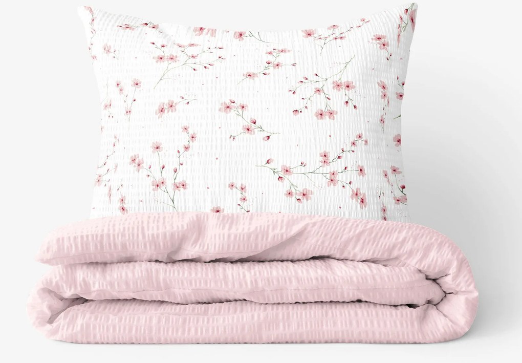 Goldea krepové posteľné obliečky duo - kvitnúce sakury s púdrovo ružovou 140 x 200 a 70 x 90 cm