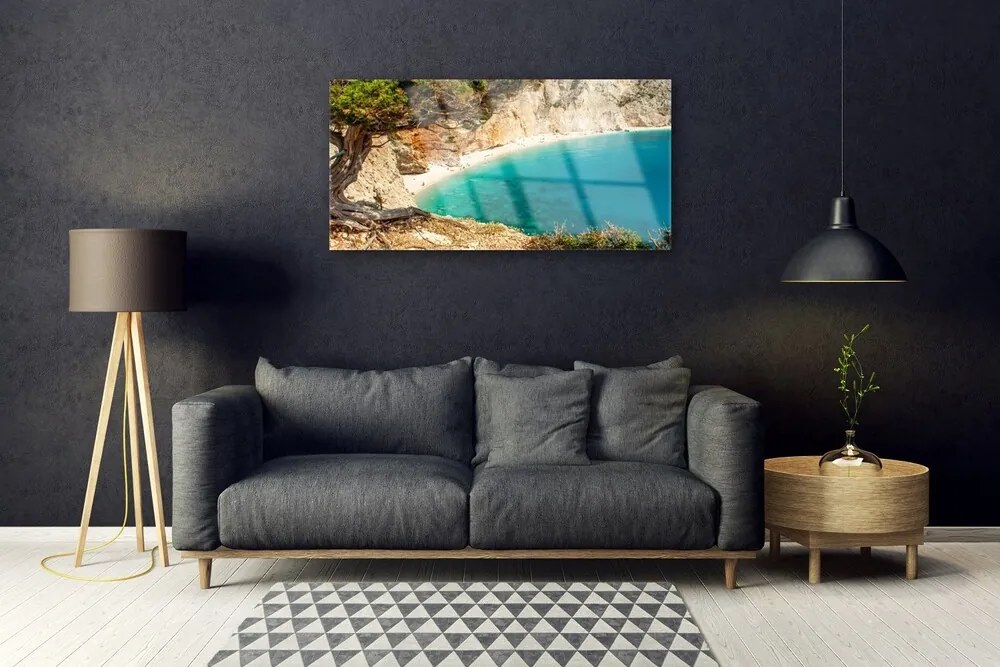 Skleneny obraz Záliv more skaly pláž 100x50 cm