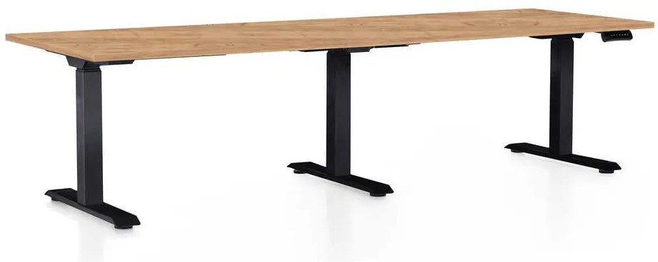 Výškovo nastaviteľný stôl OfficeTech Long, 240 x 80 cm, čierna podnož, dub kraft