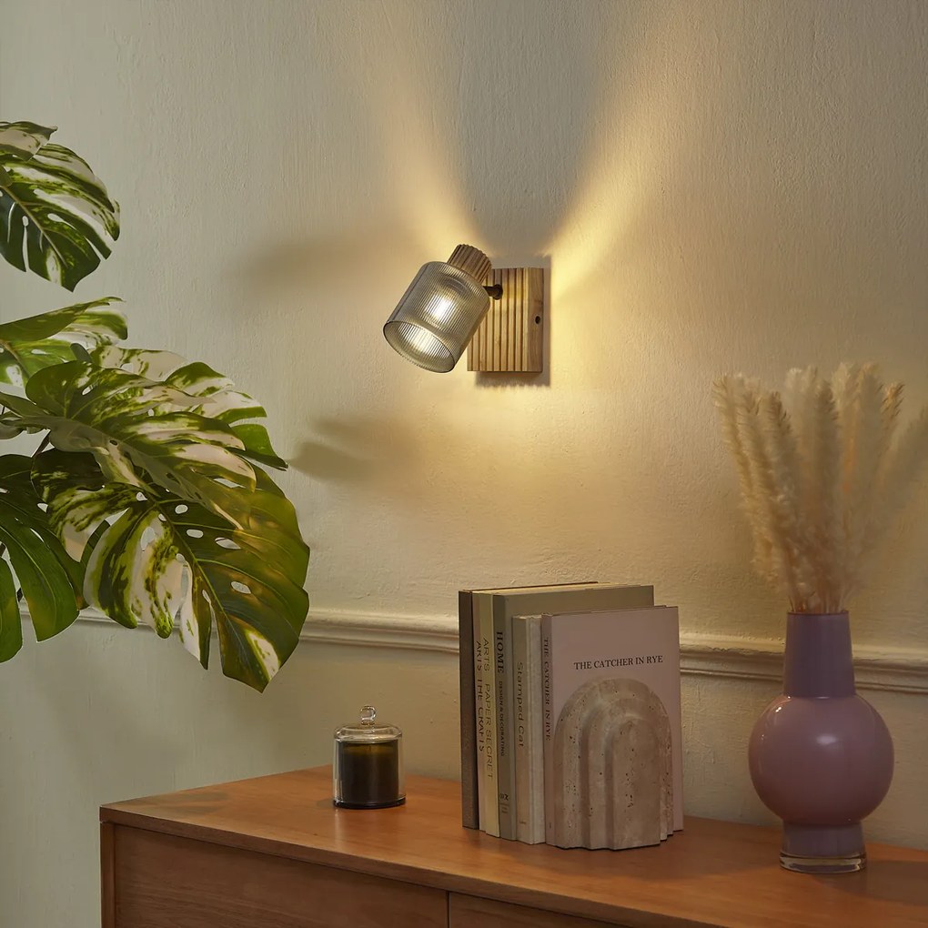 Inteligentný reflektor drevený s dymovým sklom otočný a naklápací vrátane Wifi G45 - Gracy