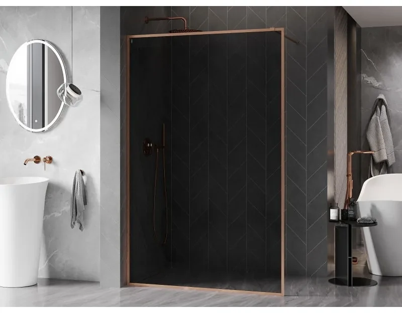 Mexen Kioto-F, sprchová zástena s rámom 90 x 202 cm, 8 mm šedé sklo, profil medená matná, 800-090-104-65-40