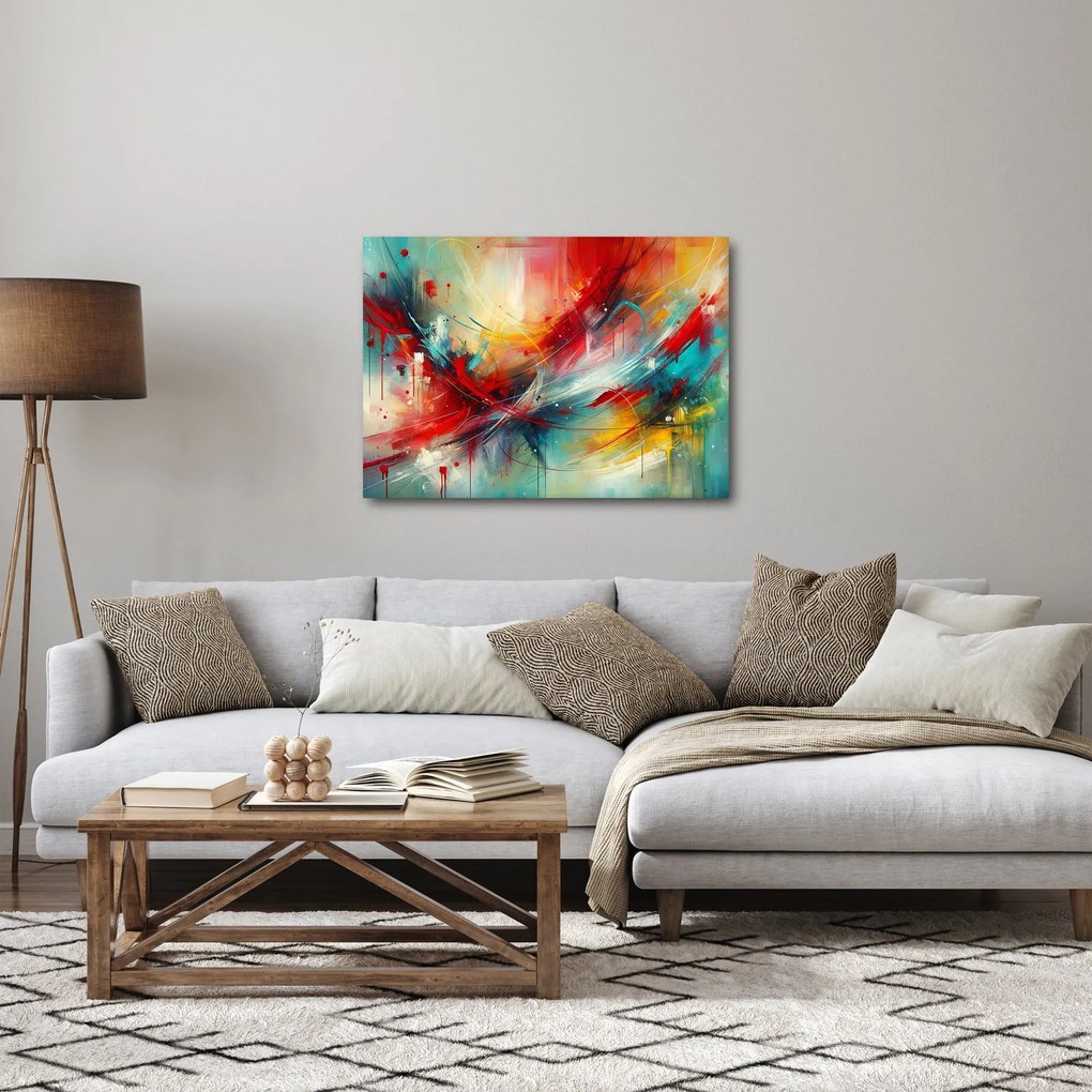 Obraz – Abstrakcia s červenou (70x50 cm)