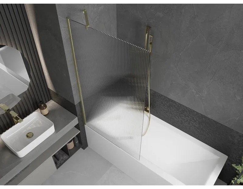 Mexen Next, 1-krídlová vaňová zástena 90 x 150 cm, 6mm sklo Ribs, zlatá matná, 895-090-000-00-09-55