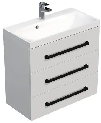 Kúpeľňová skrinka s čiernou úchytkou a umývadlom SAT Cube Way 80x76,5x40 cm biela lesk lesk/mat CUBE2C803BL, 1 ks
