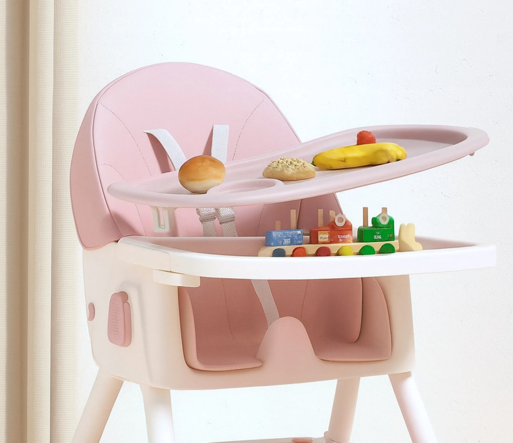 Stolička na kŕmenie KDK03 4v1 ružová + košík a kolieska ZDARMA