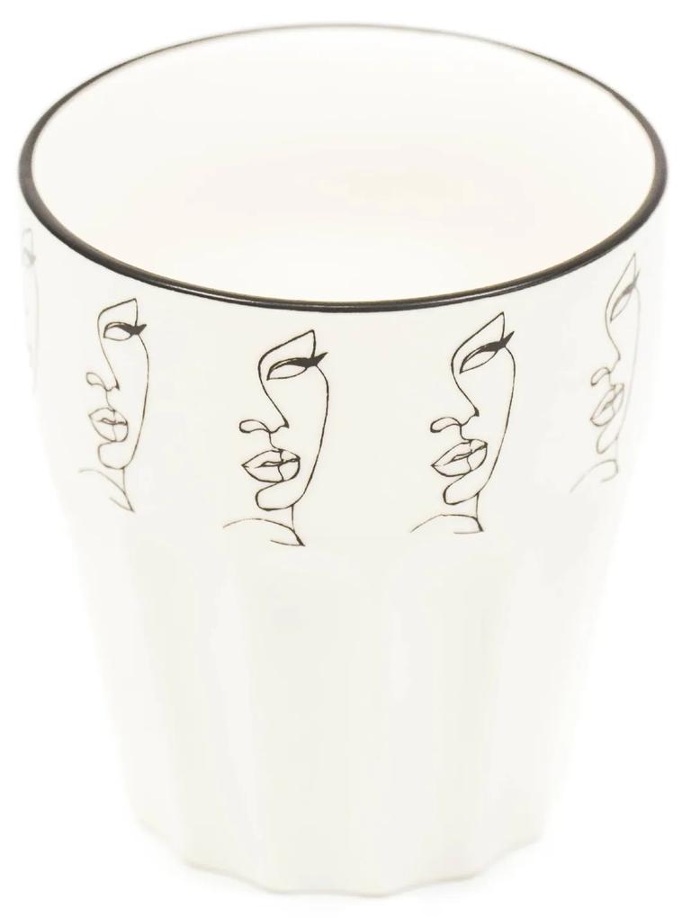 Porcelánový hrnček FACE - Pen Drawing, Výška 9 cm