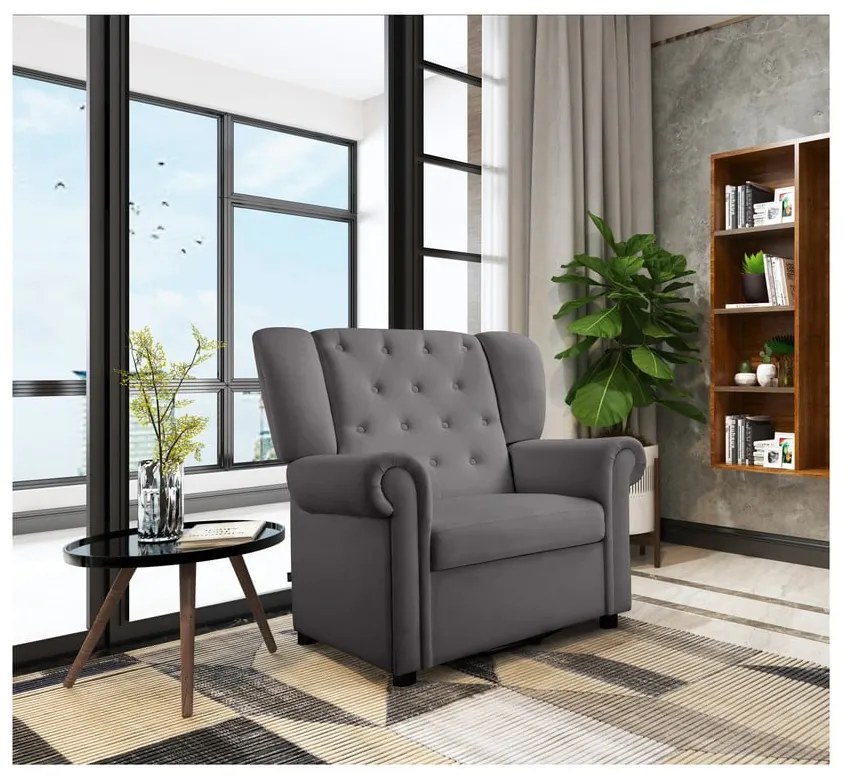 Sivé zamatové hojdacie chesterfield kreslo Lillyse – Støraa