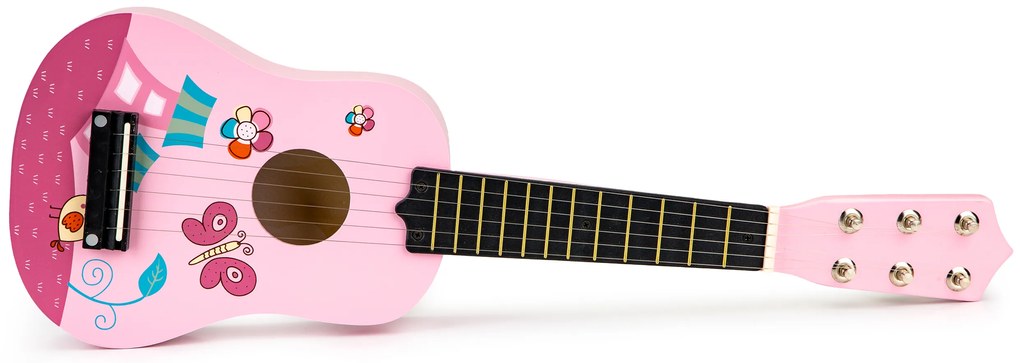 Detská gitara s drevenými kovovými strunami - ružová