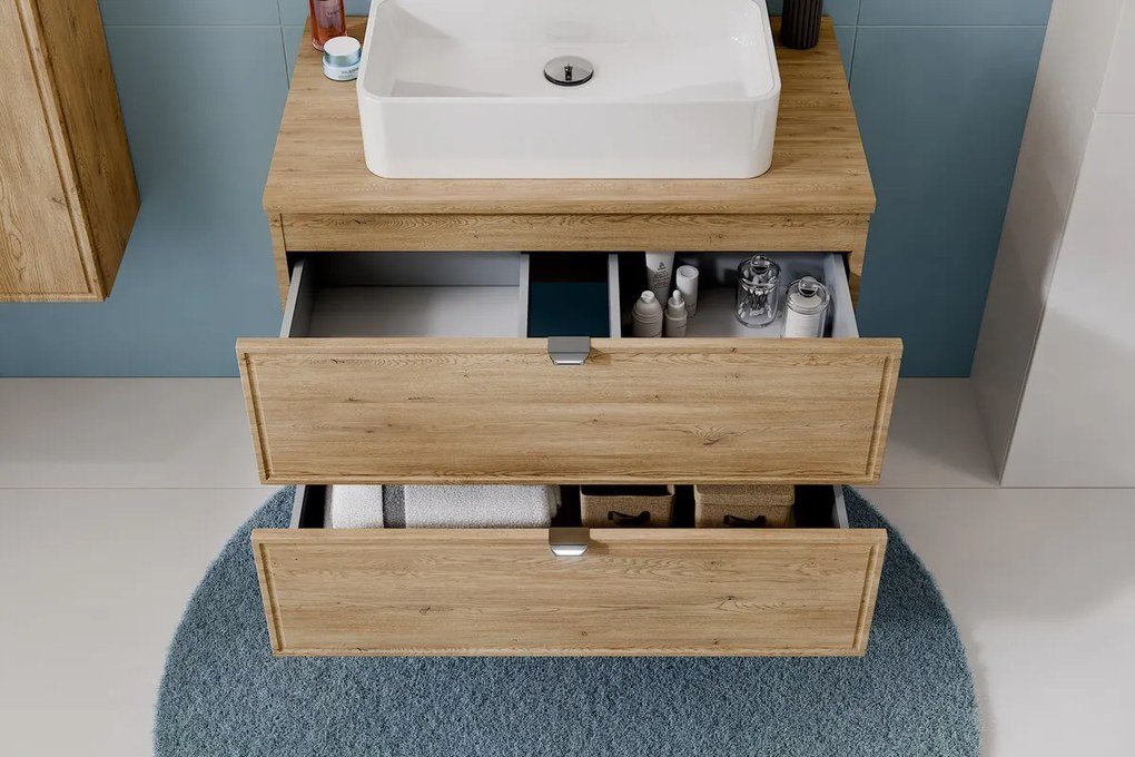Kúpeľňová zostava Terra s doskou a skrinkami 80 cm dub cremona