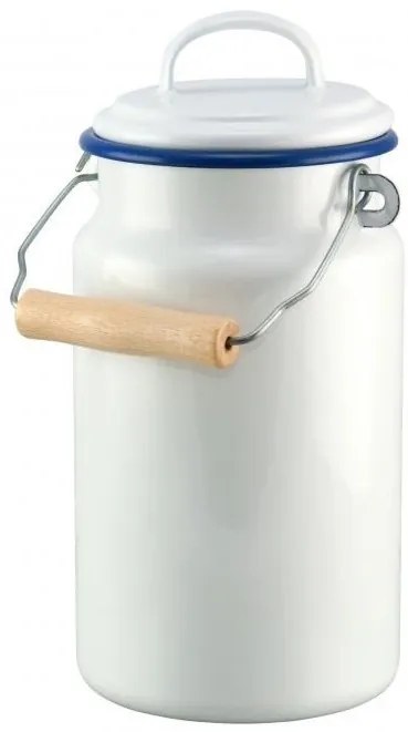 Biela smaltovaná konvička na mlieko / bandaska White blue- 2L
