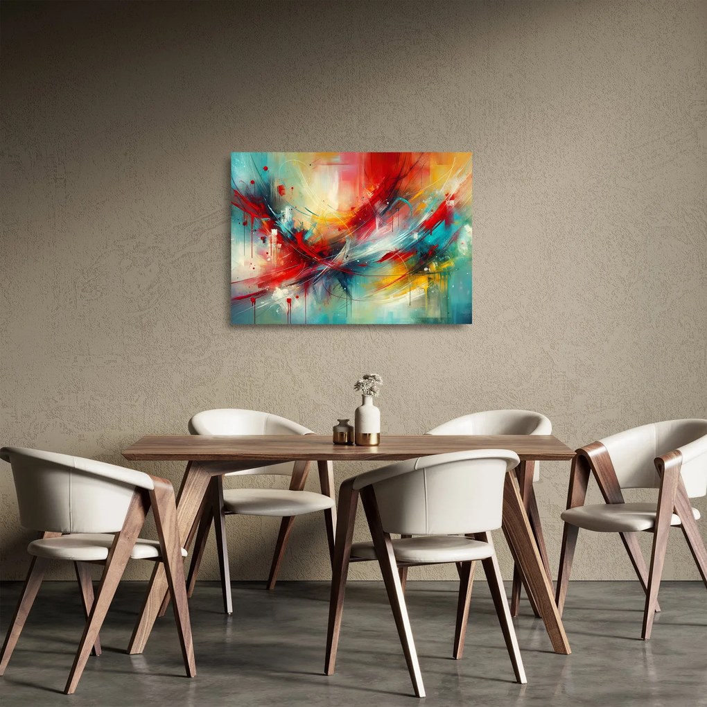 Sklenený obraz – Abstrakcia s červenou (70x50 cm)