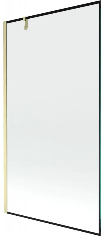 Mexen Next, 1-krídlová vaňová zástena 100 x 150 cm, 6mm číre sklo - čierny vzor, zlatá matná, 895-100-000-00-70-55