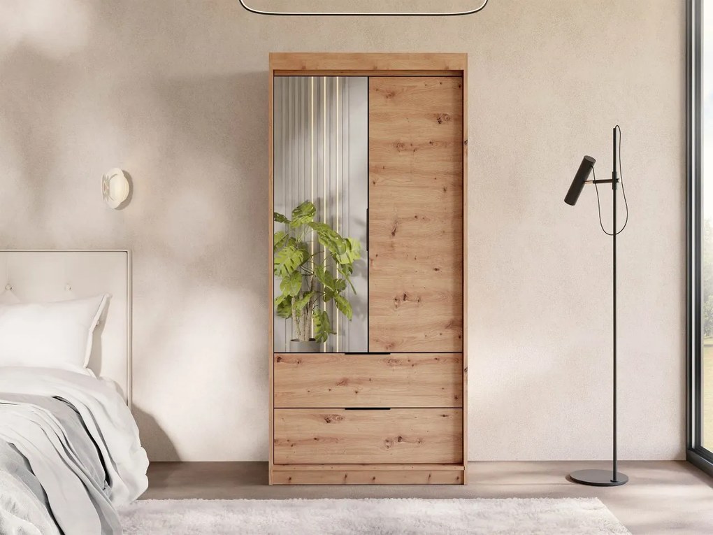 Šatníková skriňa so zrkadlom Nojan 103, Farby: Dub artisan