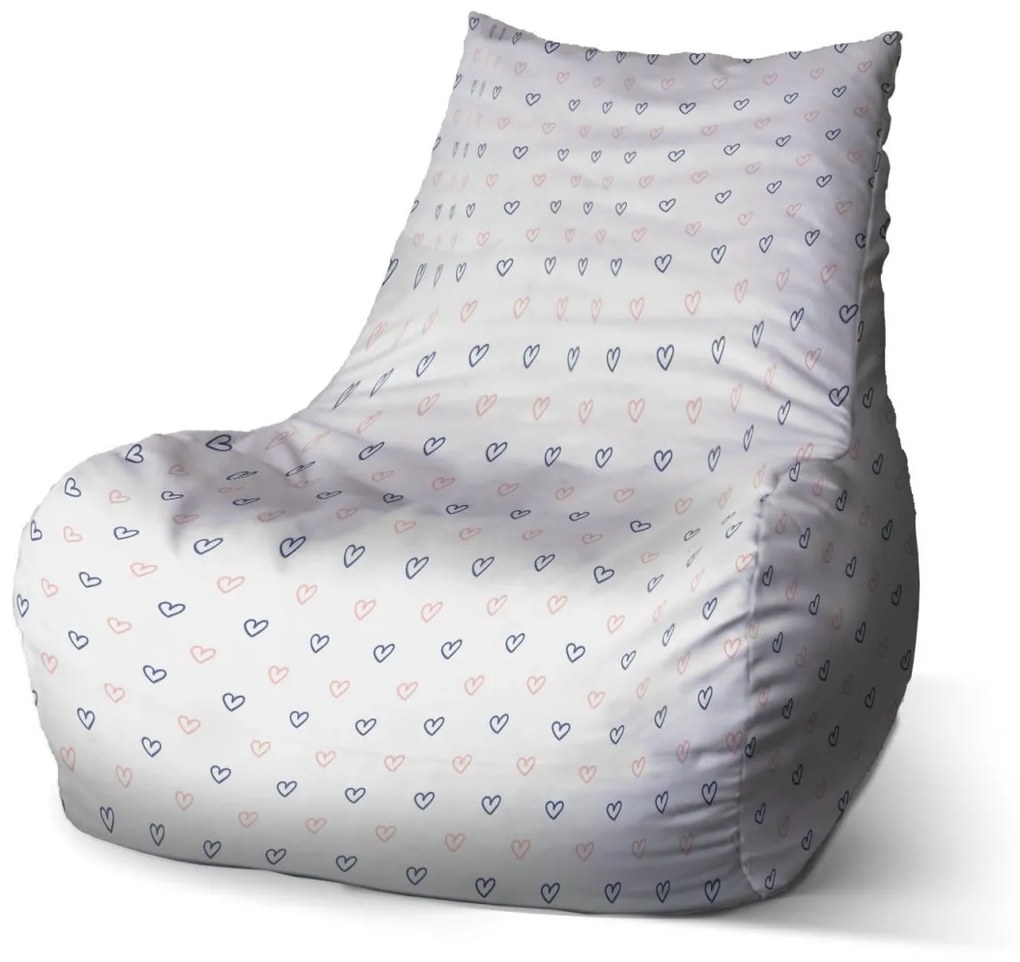 Sablio Sedací vak Bean Srdiečka na bielej - 100 x 90 x 45 cm