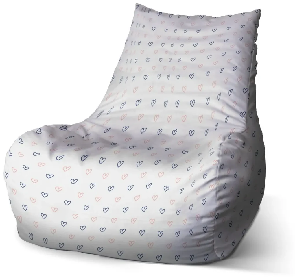 Sablio Sedací vak Bean Srdiečka na bielej - 100 x 90 x 45 cm