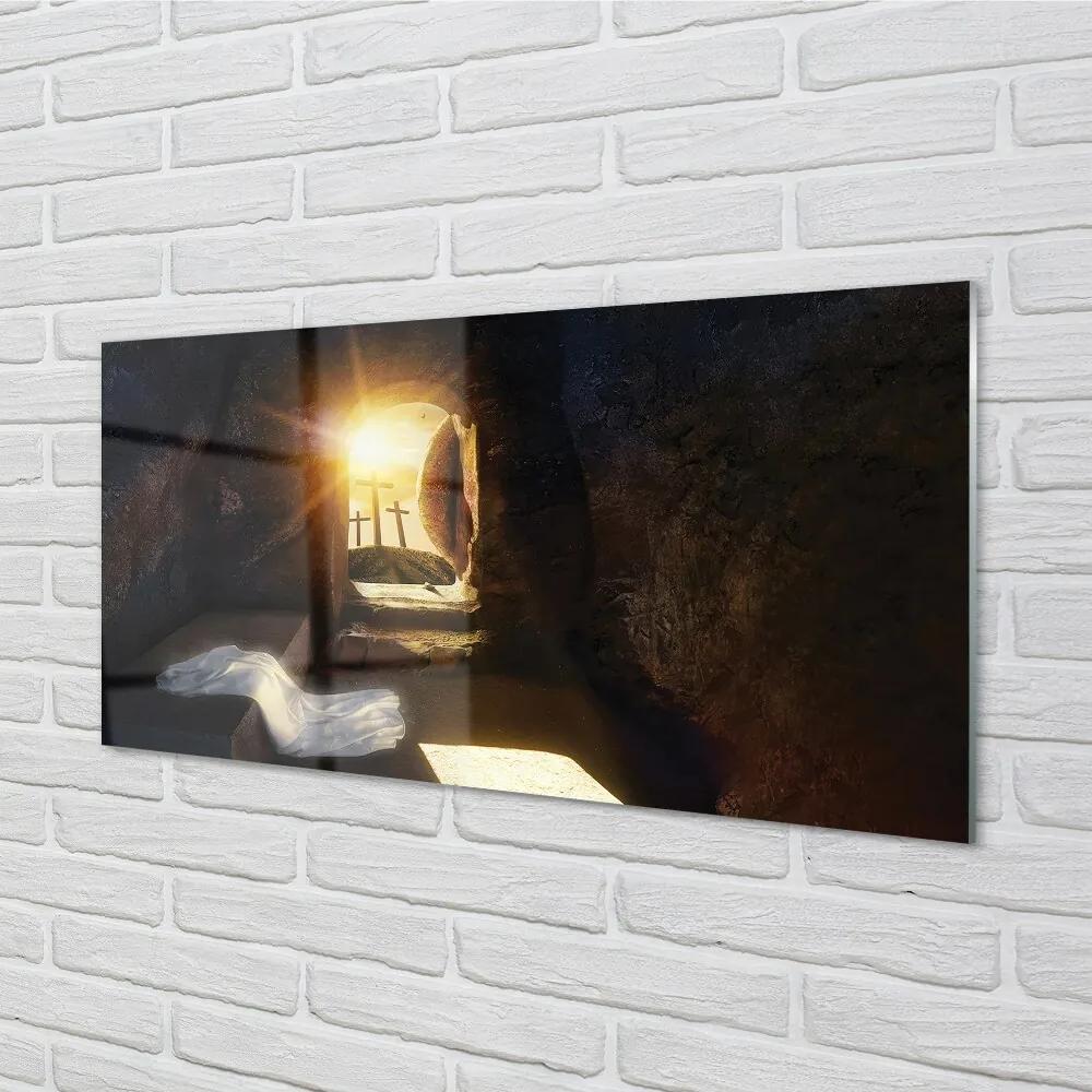 Sklenený obraz Cave krížia slnko 100x50 cm