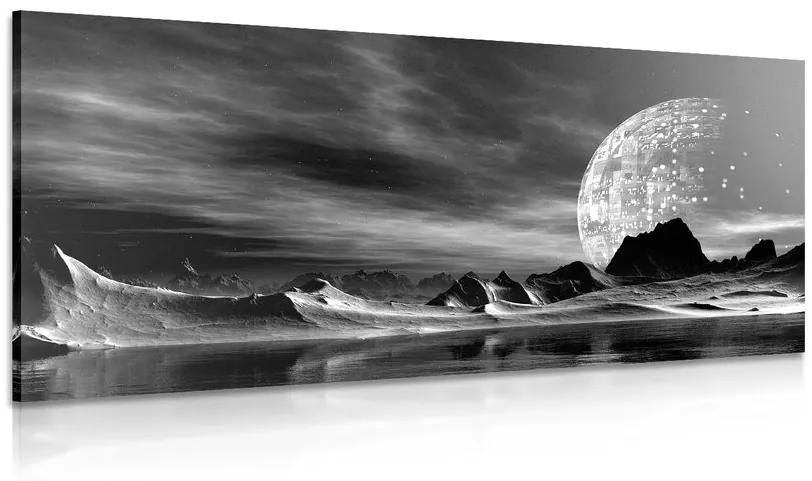 Obraz futuristická planéta v čiernobielom prevedení Varianta: 100x50