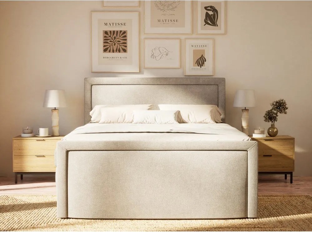 Sivobéžová boxspring posteľ s úložným priestorom 160x200 cm Fresco – Maison de Rêve