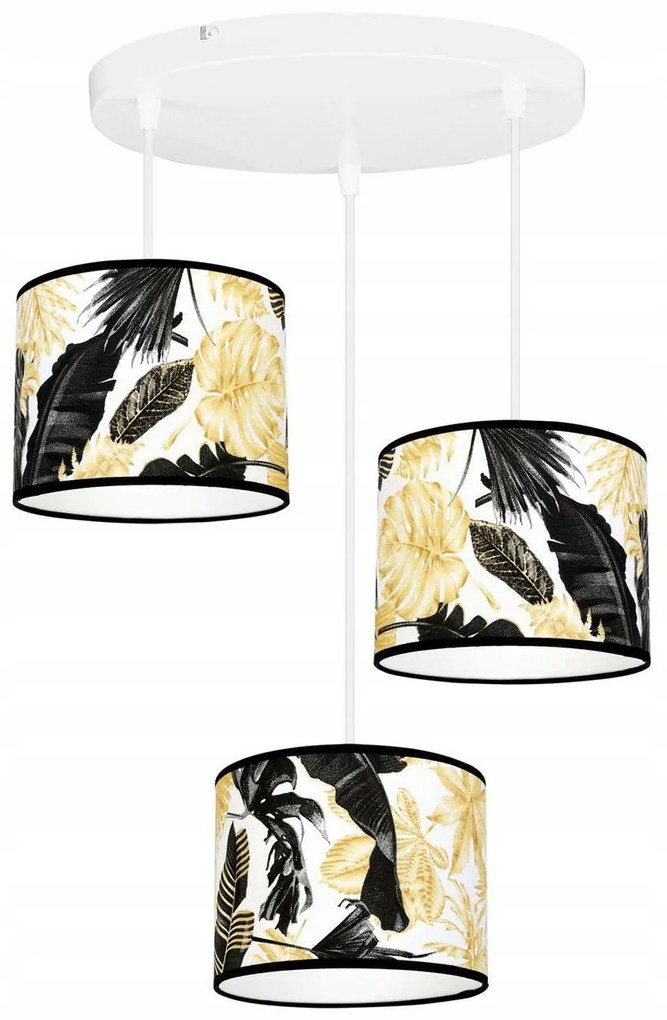 Závesné svietidlo Gold Flowers, 3x biele textilné tienidlo s kvetinovým vzorom, (výber z 2 farieb konštrukcie), o