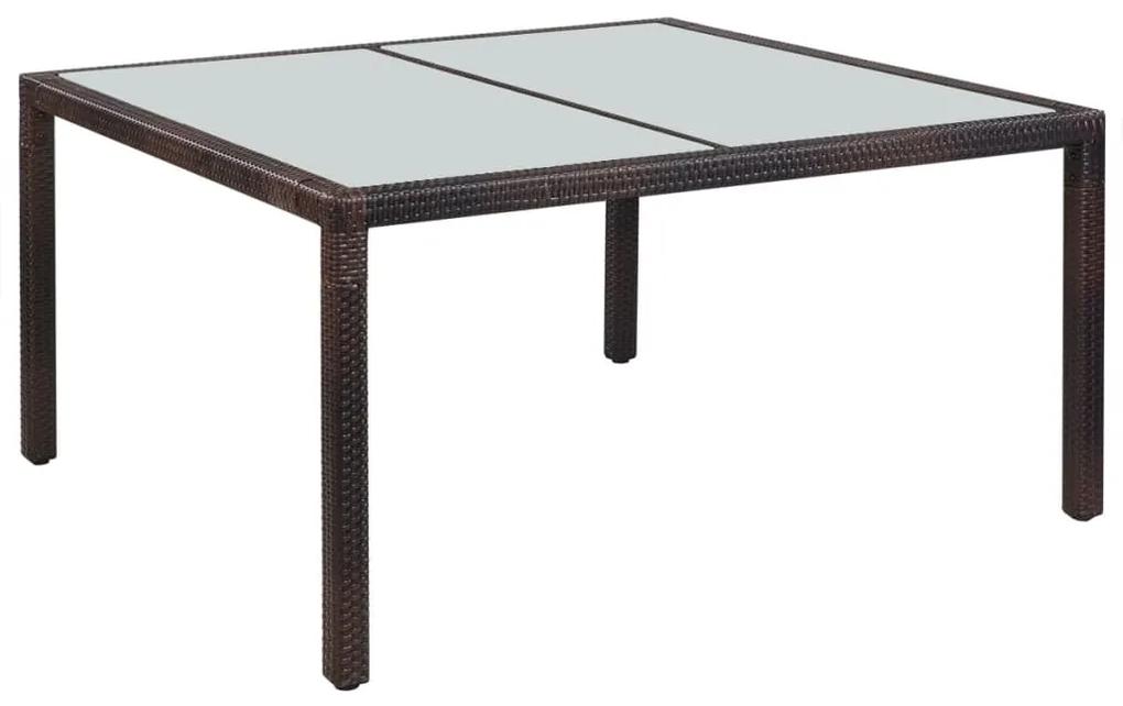 vidaXL Záhradný stôl 150x90x75 cm, hnedý, polyratan a sklo