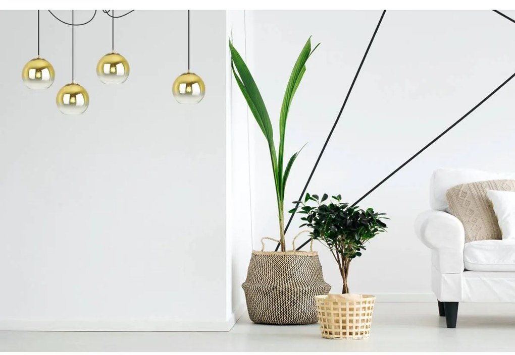 Závesné svietidlo Bergen Gold Spider, 4x zlaté/transparentné sklenené tienidlo (fi 15cm)