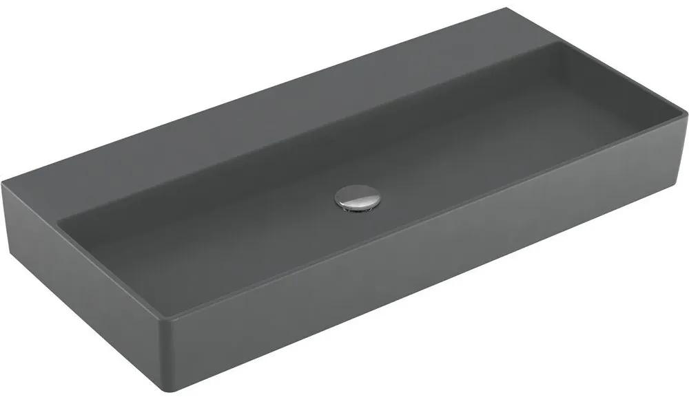 VILLEROY &amp; BOCH Memento 2.0 závesné umývadlo bez otvoru (spodná strana brúsená), bez prepadu, 1000 x 470 mm, Graphite, s povrchom CeramicPlus, 4A221FI4