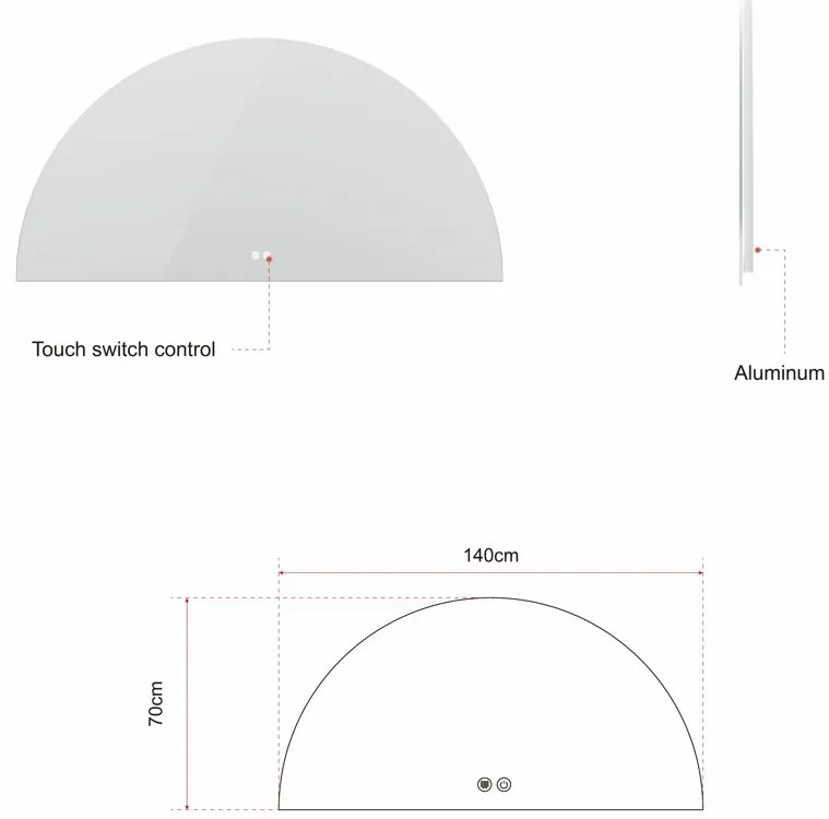 Erga Kori, polkruhové LED zrkadlo 70x140cm, 2875 lm, 3 farby svetla, ERG-V01-KORI-7014-CL