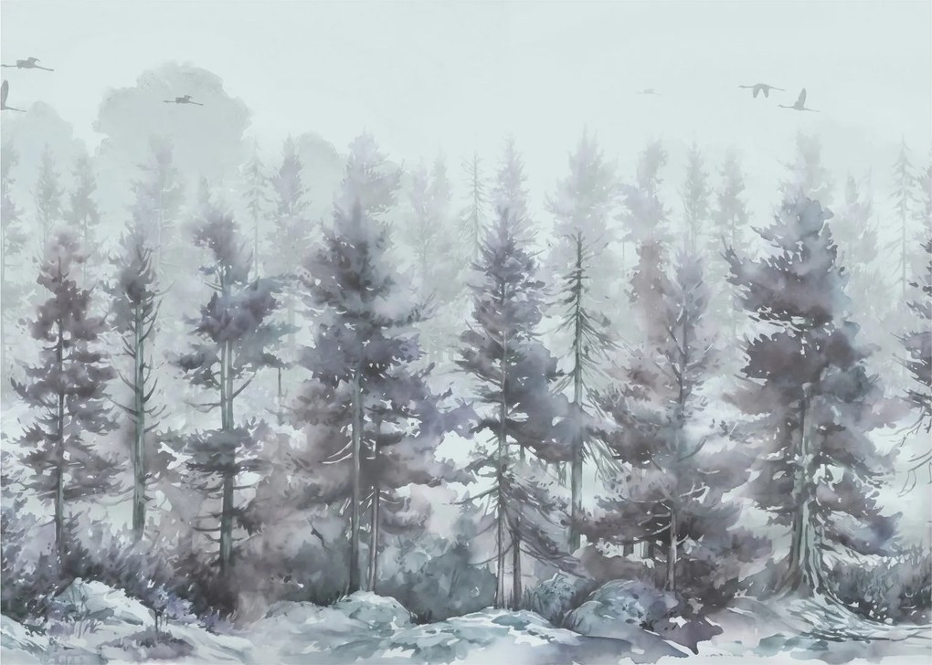 Sklenený obraz - Borovicový les II., aquarel (70x50 cm)