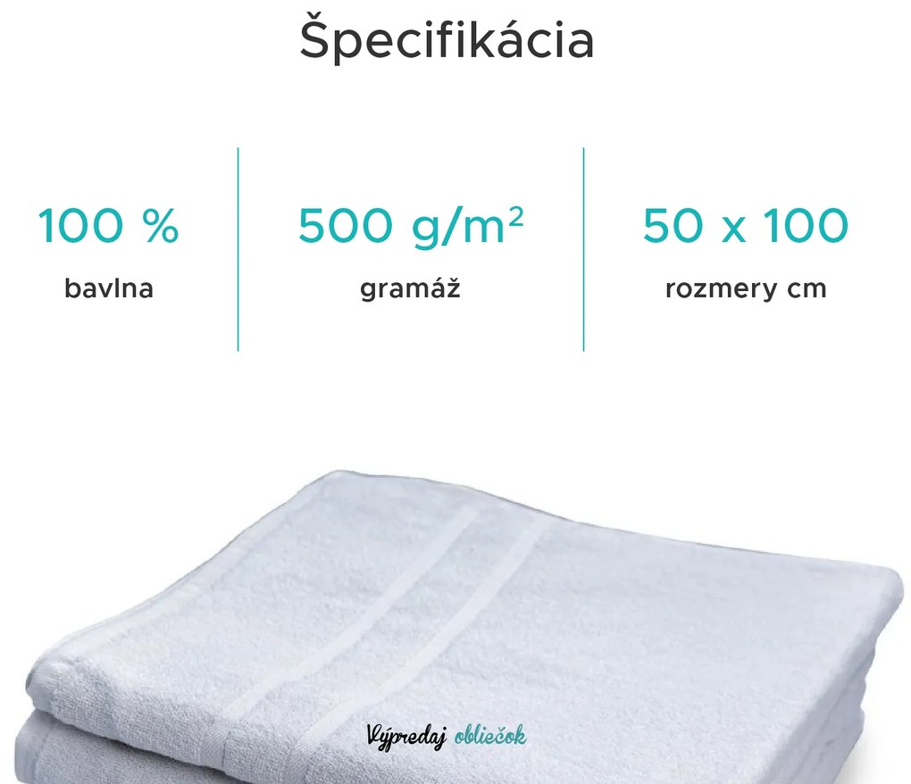 Hotelový uterák Royal 50 x 100 cm biely, 100% bavlna