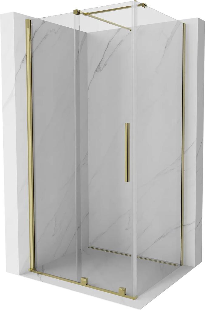 Mexen Velar, sprchový kút s posuvnými dverami 110(dvere) x 75(stena) cm, 8mm číre sklo, zlatá lesklá, 871-110-075-01-50