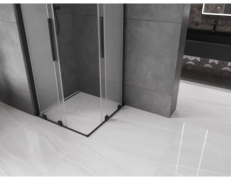 Mexen Velar Duo, sprchový kút s posuvnými dverami 90 x 90 cm, 8mm sklo námraza, čierna matná, 871-090-090-32-70