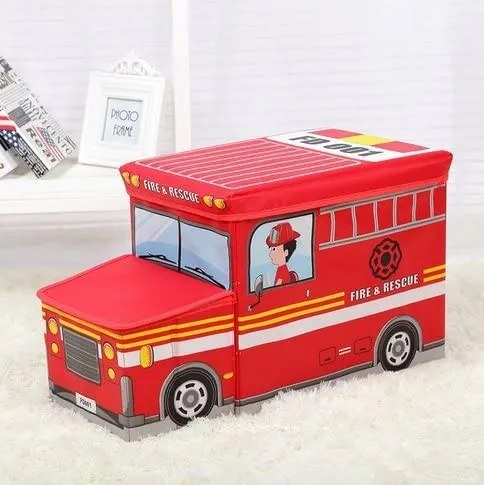 eCarla Úložný detský box a taburet pre deti, POŽIARNY VÔZ, červený