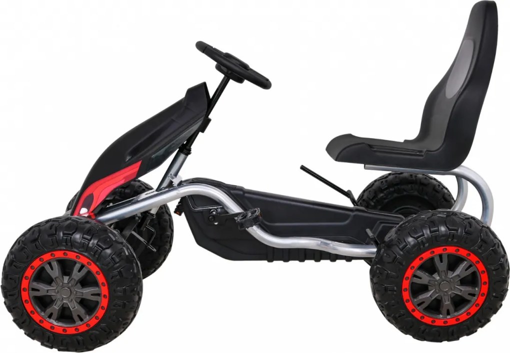 Ramiz Veľká silná detská motokára s pedálmi čierna + 100 kg záťaž + EVA kolesá + ručná brzda + športové sedadlo