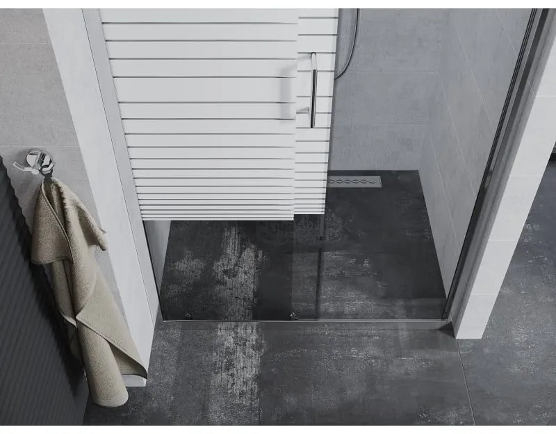 Mexen Apia, posuvné dvere do otvoru 135 x 190 cm, 6mm číre sklo-pásiky, chrómový profil, 845-135-000-01-20