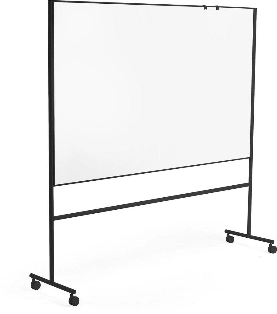 Biela magnetická tabuľa s kolieskami Emma, obojstranná, 2000x1200 mm, čierny rám