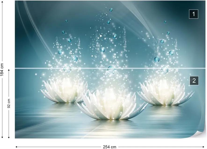 Fototapeta GLIX - White Lotus Flowers Sparkles Spa + lepidlo ZADARMO Vliesová tapeta  - 254x184 cm